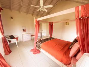 基督教堂市Terracotta Enterprise - Gated Community Home的一间卧室配有一张带红色窗帘的天蓬床