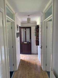 贝辛斯托克1 Bedroom Apartment Central Basingstoke的走廊上设有木地板和门