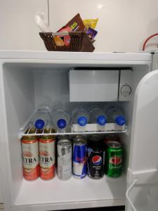 巴朗德科凯斯kitnet Ragnarok的装满饮料和汽水的冰箱