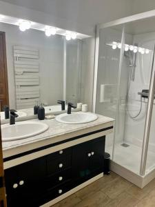 阿雅克修Charmant Appartement centre-ville的一间带两个盥洗盆和淋浴的浴室