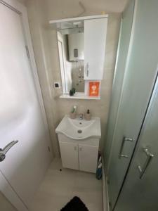 查查克Apartman Una的一间带水槽和镜子的小浴室