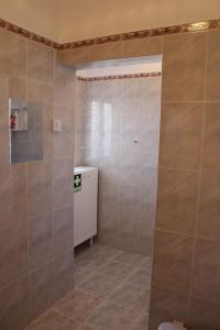 ErvedalMorgado Guest House的带淋浴的浴室和瓷砖地板。