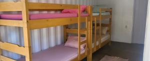 圣若泽-杜巴雷鲁Casa Container na Serra da Bocaina的两张双层床,上面有粉红色枕头