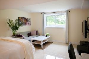 当达斯Nature Oasis Mar Suite的一间卧室配有一张床、一张沙发和一个窗口