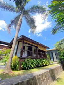 MungguKubu Di Omo Villas的一座带门廊和棕榈树的房子