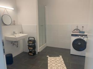 比勒费尔德Boho Appartement的一间带水槽和洗衣机的浴室