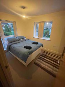 MangotsfieldJune Disc - Long Stay - Contractors的一间卧室设有一张大床和两个窗户。