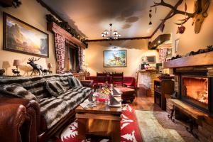 波罗维茨Villa Borovets Mountain & Luxury的带沙发和壁炉的客厅