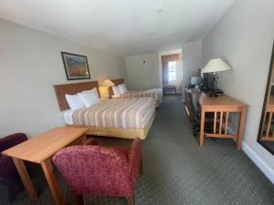 WoodvilleStagecoach Inn Woodville的酒店客房设有一间带一张床和一张书桌的卧室
