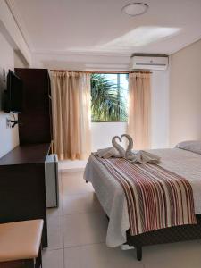 伊瓜苏Hotel Castelo Branco的一间卧室设有一张床和一个窗口