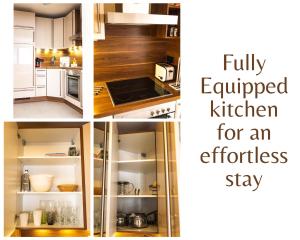 汉诺威Modern, fully equipped apartment, ideal for Messe fair的一张四幅画拼合的带冰箱的厨房