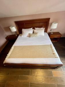 圣克里斯托瓦尔-德拉斯卡萨斯La Estancia的一间卧室配有一张大床和两盏灯