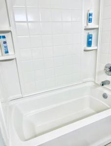 查尔斯顿The Bear’s Den的浴室设有白色浴缸。