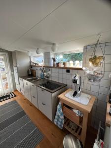 阿灵索斯Eget boende i privat uthuslänga的一个带水槽和柜台的小厨房