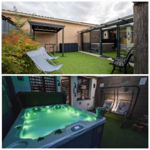 AucamvilleSpa privatif Toulouse Jacuzzi的两幅带热水浴池的后院照片