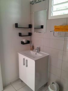 珀蒂堡Bungalow Abricot的白色的浴室设有水槽和镜子