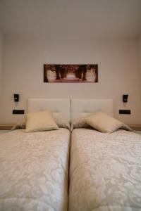 AvínApartamentos Fuente La Pipa的卧室内两张并排的床