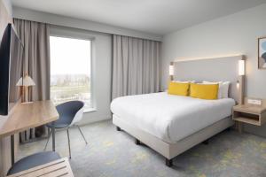 鲁瓦西昂法兰西Courtyard by Marriott Paris Charles de Gaulle Central Airport的酒店客房设有一张床和一个大窗户