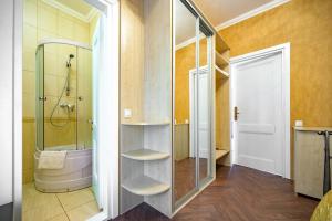敖德萨戈斯廷尼德沃尔酒店的带淋浴的浴室和步入式衣柜。