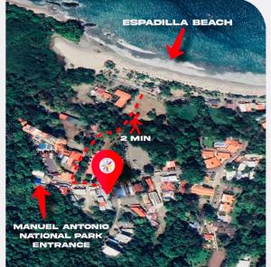 曼努埃尔安东尼奥Millenium Manuel Antonio Park and beach的两只红箭的海滩地图