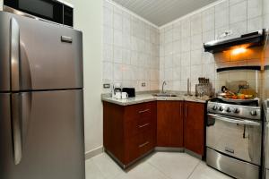 Sabana BerdeNEW Apartment Ocean View with Amazing Sunsets的厨房配有不锈钢冰箱和木制橱柜