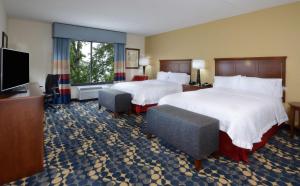 林奇堡林奇堡汉普顿旅馆及套房酒店的酒店客房设有两张床和一台平面电视。