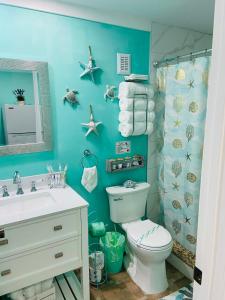 坦帕Beautiful and comfortable rom apt # 2的蓝色的浴室设有卫生间和水槽