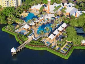 奥兰多Hilton Grand Vacations Club SeaWorld Orlando的享有带游泳池的度假村的空中景致