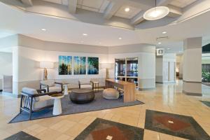 坦帕Embassy Suites by Hilton Tampa USF Near Busch Gardens的大堂,带等候室的酒店
