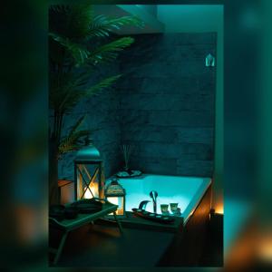 萨拉热窝Reina Spa的一间带灯的浴缸的房间
