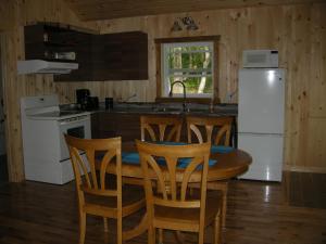 泰道沙克诺伊赛提尔度假屋的厨房配有桌椅和白色冰箱。