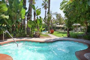 布雷亚希尔顿合博套房酒店 - 北奥兰治县的棕榈树庭院内的游泳池