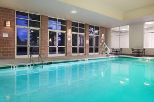 夏洛特Hilton Charlotte Airport Hotel的酒店内有一个蓝色的游泳池