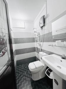 丹不拉新孔雀度假酒店的浴室配有白色卫生间和盥洗盆。