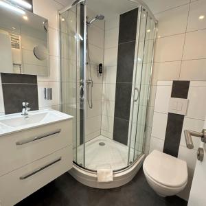 威廉港挪德熙威廉港酒店的带淋浴、卫生间和盥洗盆的浴室