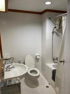 色军帝国沙康酒店的一间带卫生间和水槽的浴室