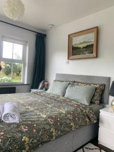 ClonburIsserkelly House的一间卧室配有一张床铺,床上有毯子