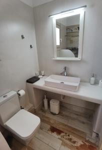 伊拉克利亚岛Villa Panorama的白色的浴室设有卫生间和水槽。