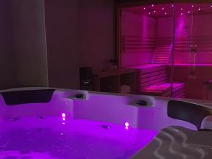 奥西耶克Luxury wellness apartment SHA的客房内的紫色浴缸