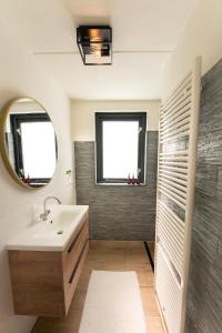 Ewijk6P Vrijstaand Huis met royale tuin en Hottub的一间带水槽和镜子的浴室