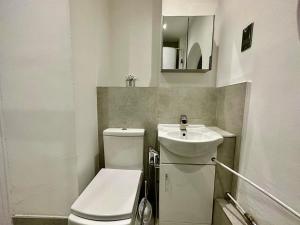 伦敦2 minutes from Hyde Park, Private Room F的浴室配有白色卫生间和盥洗盆。
