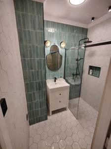 布达佩斯Nookbed的一间带水槽和淋浴的浴室
