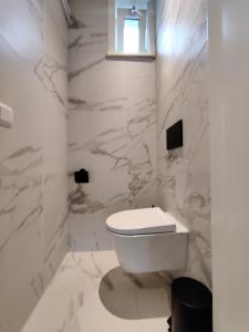 埃因霍温K50167Spacious and modern apartment near the city center, free parking的白色的浴室设有卫生间和窗户。