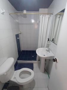 波哥大Cómoda y muy bien ubicada的一间带卫生间和水槽的浴室