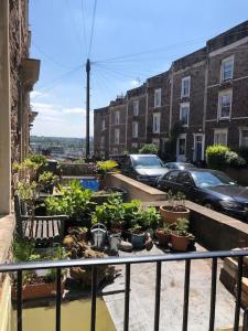 布里斯托Beautiful, well positioned flat in Clifton Wood的阳台上放着一堆盆栽植物