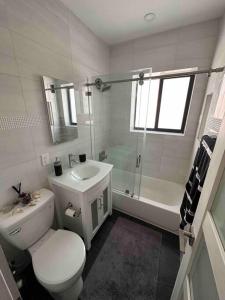 迈阿密Cozy Place的浴室配有卫生间、盥洗盆和淋浴。