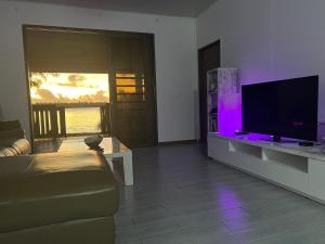 波拉波拉Villa Toa Pearl Bora Bora的带沙发和平面电视的客厅