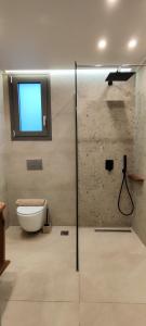 帕尔加MiLiON RESIDENCES的带淋浴和卫生间的浴室以及窗户。