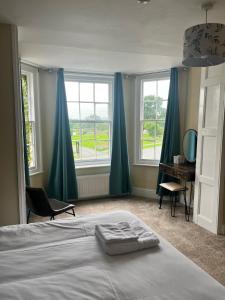 Llansantffraid-ym-MechainThe Lion Hotel的卧室配有一张床、一张书桌和窗户。
