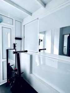 普拉亚布兰卡Lovely Villa Sanmar, heated pool的一间设有镜子和跑步机的房间